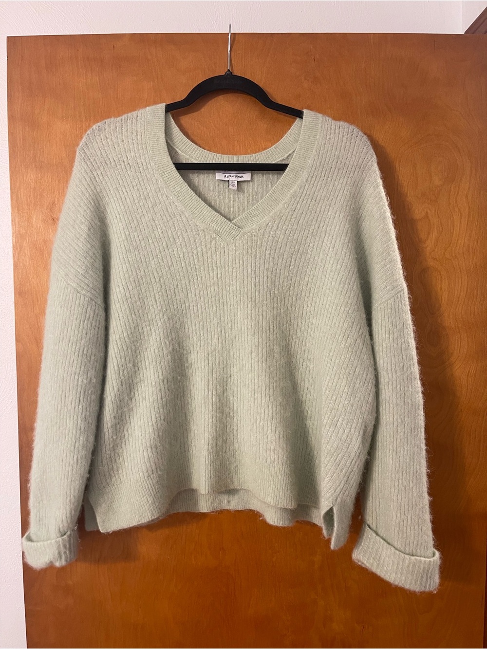 & Other Stories Mint Green V-Neck Ribbed Sweater